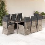 vidaXL 9-delige Tuinset met kussens poly rattan grijs, Tuin en Terras, Nieuw, 8 zitplaatsen, Tuinset, Verzenden