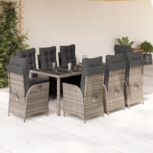 vidaXL 9-delige Tuinset met kussens poly rattan grijs, Tuin en Terras, Tuinsets en Loungesets, Tuinset, Nieuw, 8 zitplaatsen, Rotan