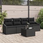 vidaXL 5-delige tuinset met kussens, Zwart poly riet, Verzenden, Nieuw, Rotan, Tuinset