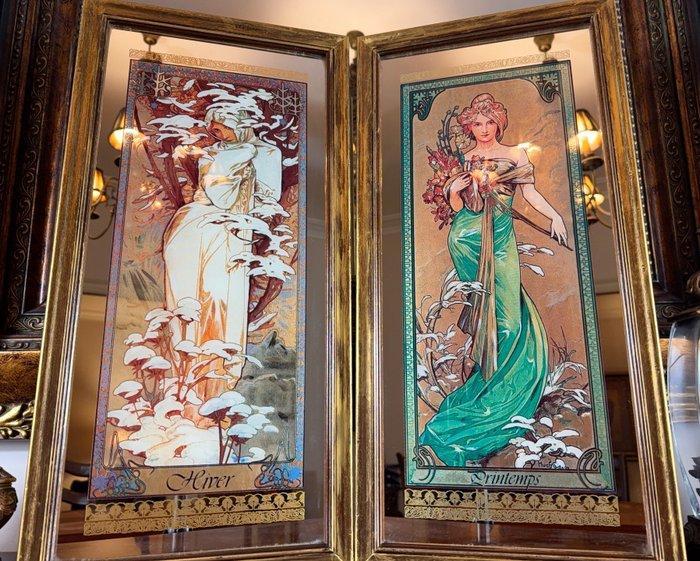Mucha, Alphonse (après) - Wandspiegel (2)- Lente en Winter -, Antiek en Kunst, Curiosa en Brocante