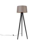 Tripod zwart met linnen kap taupe 45 cm - Tripod Classic, Huis en Inrichting, Lampen | Vloerlampen, Nieuw, Overige materialen