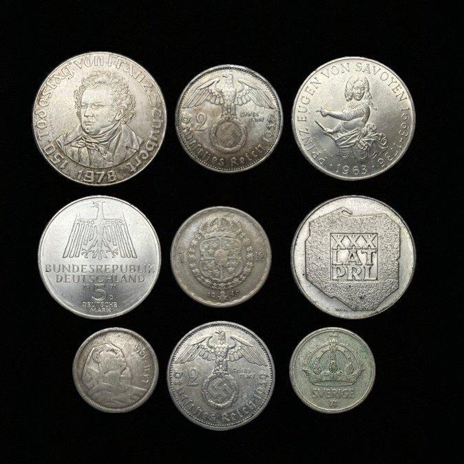 Wereld. Lot of 9 coins, various countries and denominations, Postzegels en Munten, Munten | Europa | Niet-Euromunten