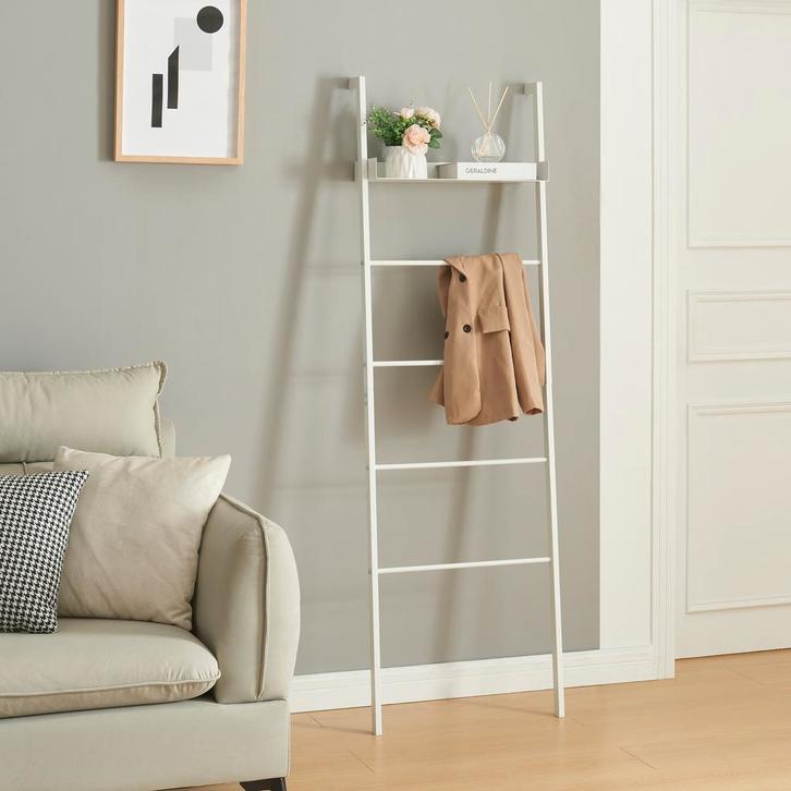 Kledingrek Øksnes ladderplank 160x50x27,5 cm wit [en.casa], Doe-het-zelf en Verbouw, Ladders en Trappen, Verzenden