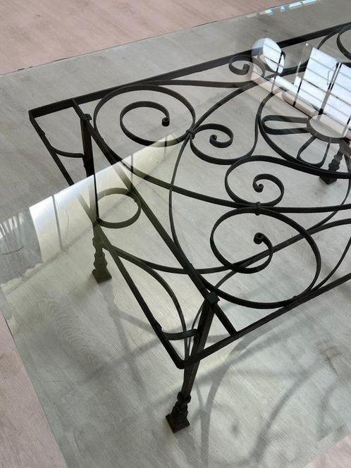 Tafel - Glas, Smeedijzer - Glazen tafel met ijzeren, Antiek en Kunst, Curiosa en Brocante