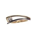 Bicolor gouden solitair ring met diamant 0,10 ct., Sieraden, Tassen en Uiterlijk, Ringen, 18 tot 19, Gebruikt, Ophalen of Verzenden