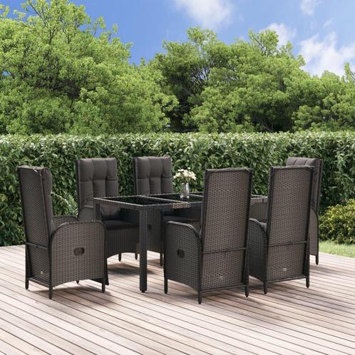 vidaXL 7-delige Tuinset met kussens poly rattan zwart, Tuin en Terras, Tuinsets en Loungesets, Tuinset, Nieuw, Rotan, Verzenden