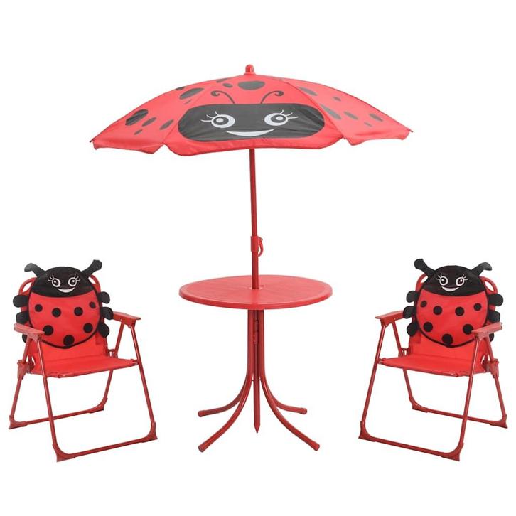 vidaXL 3-delige Bistroset voor kinderen met parasol rood, Tuin en Terras, Tuinsets en Loungesets, Nieuw, 3 zitplaatsen, Textileen