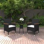vidaXL 3-delige Tuinset poly rattan zwart, Verzenden, Nieuw, Rotan, Tuinset