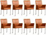 Set van 8 Cognac leren moderne eetkamerstoelen - Vintage Lee, Overige kleuren, Nieuw, Leer, Ophalen of Verzenden