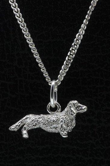 Zilveren Teckel langhaar ketting hanger - klein, Sieraden, Tassen en Uiterlijk, Kettinghangers, Verzenden