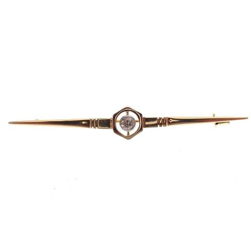Gouden broche met diamant | 0,10 ct. (vintage, briljant), Sieraden, Tassen en Uiterlijk, Broches, Overige kleuren, Gebruikt, Met edelsteen