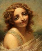 Jules Achilles Lecaron (1813-??) - Portrait of young lady, Antiek en Kunst, Kunst | Schilderijen | Klassiek