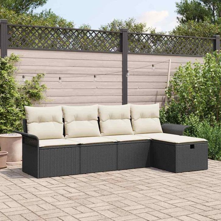 vidaXL Tuin Sofa Set met kussen met opslag 5 pcs Zwart Poly, Tuin en Terras, Tuinsets en Loungesets, Nieuw, Rotan, Verzenden