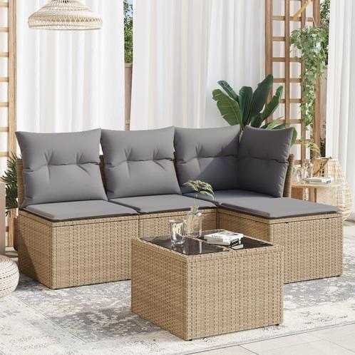 vidaXL 5-delige Loungeset met kussens poly rattan beige, Tuin en Terras, Tuinsets en Loungesets, Loungeset, Nieuw, Rotan, Verzenden