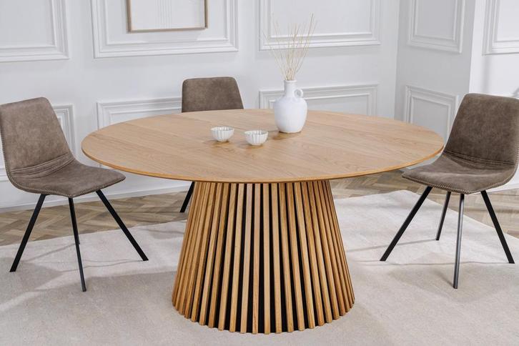 Ronde eettafel VALHALLA WOOD 120 cm naturel eiken kolomvoet, Huis en Inrichting, Tafels | Eettafels, Ophalen of Verzenden