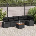 vidaXL Tuinbankenset met kussen 7 pcs Zwart poly rattan, Verzenden, Nieuw, Rotan