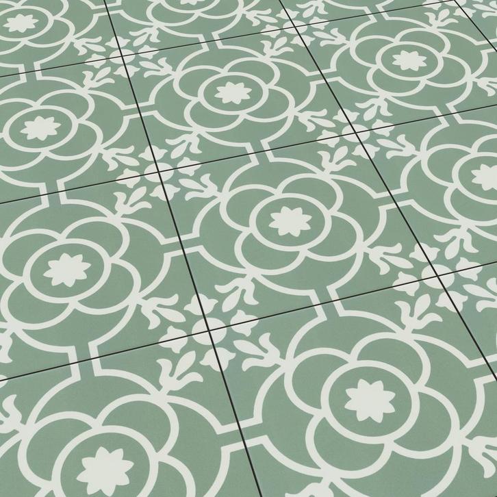 Keramische Portugese vloertegels 20x20 groen met wit bloemet, Doe-het-zelf en Verbouw, Tegels, Nieuw, Verzenden