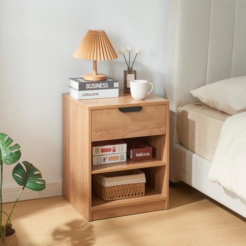 Nachtkast Varkaus 55x43x40 cm mdf eikenkleurig [en.casa], Huis en Inrichting, Tafels | Bijzettafels, Nieuw, Verzenden