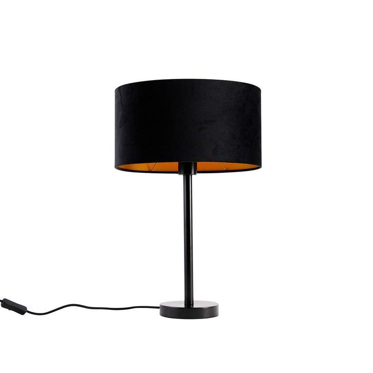 Tafellamp zwart met ovale velours kap zwart 35cm - Simplo, Huis en Inrichting, Lampen | Tafellampen, Nieuw, Overige materialen