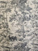 Exclusieve stof met olifanten en tijgers zwart en wit -