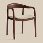 *WOONWINKEL* Eetkamerstoel Walnoot Hout Met Beige Zitting, Huis en Inrichting, Stoelen, Verzenden, Nieuw, Bruin, Stof