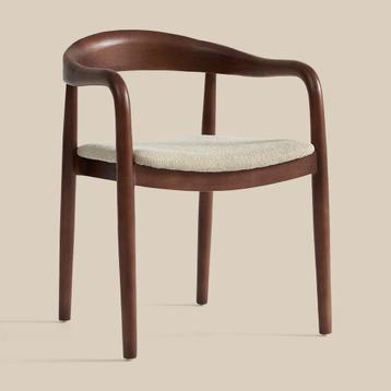*WOONWINKEL* Eetkamerstoel Walnoot Hout Met Beige Zitting beschikbaar voor biedingen