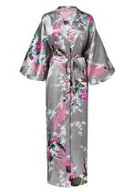 KIMU® Kimono Grijs 7/8e L-XL Yukata Satijn Boven dekel Lange, Nieuw, Carnaval, Maat 42/44 (L), Ophalen of Verzenden