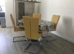 Set van 4 leren eetkamerstoelen - met sledepoot - geel leer, Huis en Inrichting, Stoelen, Ophalen of Verzenden, Nieuw, Leer, Industrieel