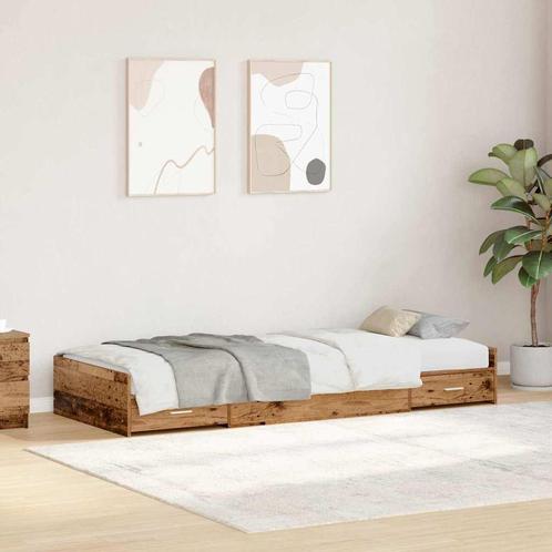 vidaXL Opbergbedframe met hoofdeinde Oud Hout 100 x 200 cm, Huis en Inrichting, Slaapkamer | Bedden, Bruin, Nieuw, Hout, Verzenden