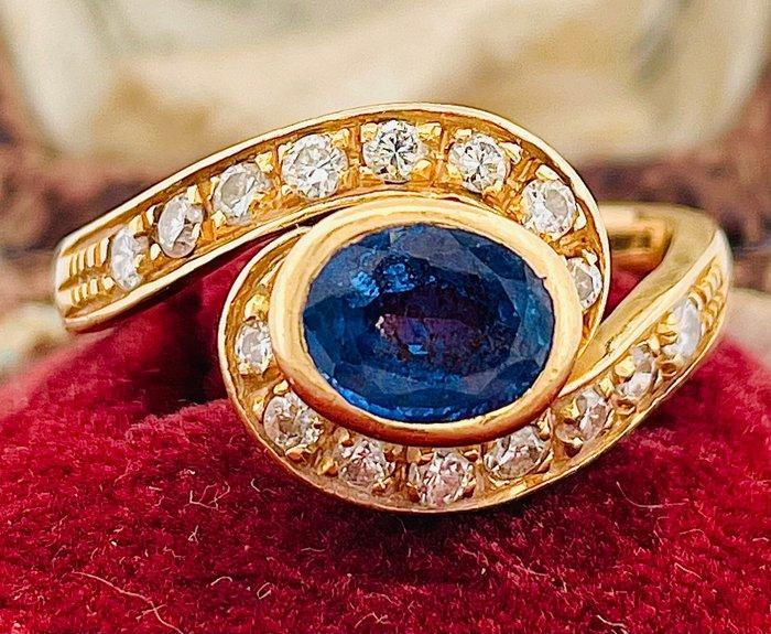 Ring - 18 karaat Geel goud Diamant (Natuurlijk) - Saffier, Sieraden, Tassen en Uiterlijk, Ringen