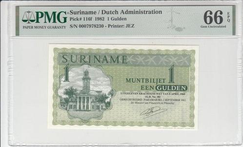 1982 Suriname P 116f 1 Gulden Pmg 66 Epq, Postzegels en Munten, Bankbiljetten | Europa | Niet-Eurobiljetten, Verzenden