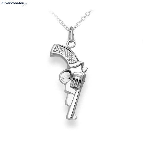 Zilveren revolver gun kettinghanger, Sieraden, Tassen en Uiterlijk, Kettingen, Zilver, Nieuw, Zilver, Verzenden