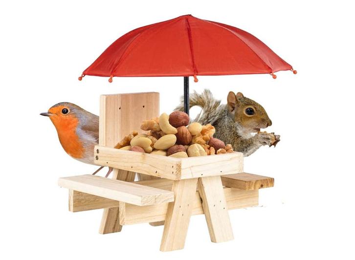 HI Eekhoornvoederhuisje - Met Paraplu - Beige, Dieren en Toebehoren, Vogels | Hokken en Kooien, Nieuw, Verzenden