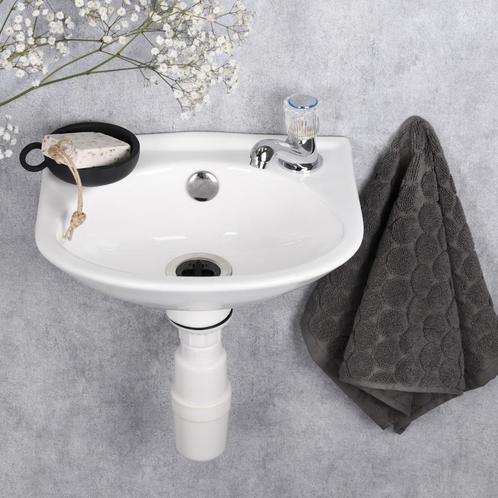 Fonteinset Differnz Gaia 32x28x15cm Wit Met Kraan en Sifon, Doe-het-zelf en Verbouw, Sanitair, Overige typen, Nieuw, Chroom, Ophalen of Verzenden