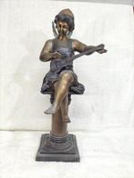 sculptuur, Angelo Musichiere con chitarra - 60 cm - Brons