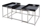 Moderne salontafelset van 3 ELEMENTS 75cm zwart stalen, Huis en Inrichting, Tafels | Salontafels, Ophalen of Verzenden, Nieuw