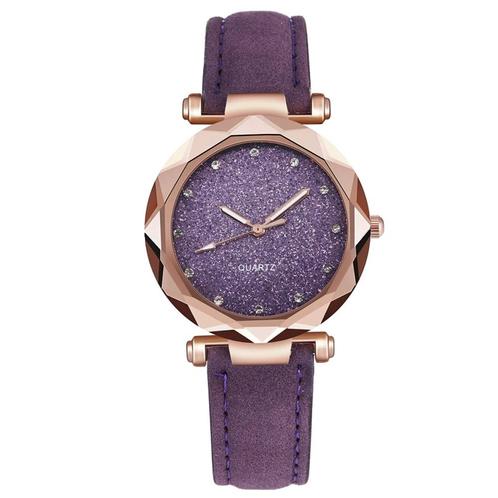 Fako® - Horloge - Stars - PU Suède - Ø 34mm - Paars, Sieraden, Tassen en Uiterlijk, Horloges | Dames, Verzenden