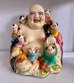 Beeld, Zittende Lachende Boeddha met Kinderen - 29 cm -