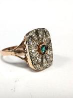 Zonder Minimumprijs - Ring - 9 kt. Roségoud, Zilver Smaragd, Nieuw