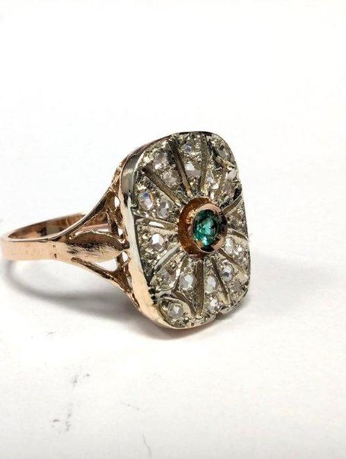 Zonder Minimumprijs - Ring - 9 kt. Roségoud, Zilver Smaragd, Sieraden, Tassen en Uiterlijk, Ringen
