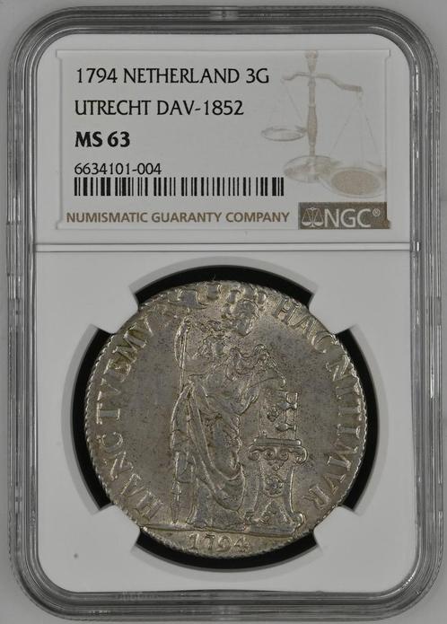 Provincie Utrecht 3 gulden 1794 generaliteits NGC, Postzegels en Munten, Munten | Nederland, Losse munt, Zilver, Verzenden