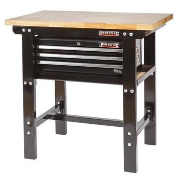 Werkbank 100 cm met hardhouten blad en gereedschapskist - beschikbaar voor biedingen