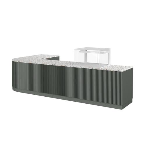 Hoektoonbank TONNY 7 | 320x200cm | Mos groen & Terrazzo, Zakelijke goederen, Kantoor en Winkelinrichting | Winkel en Inventaris