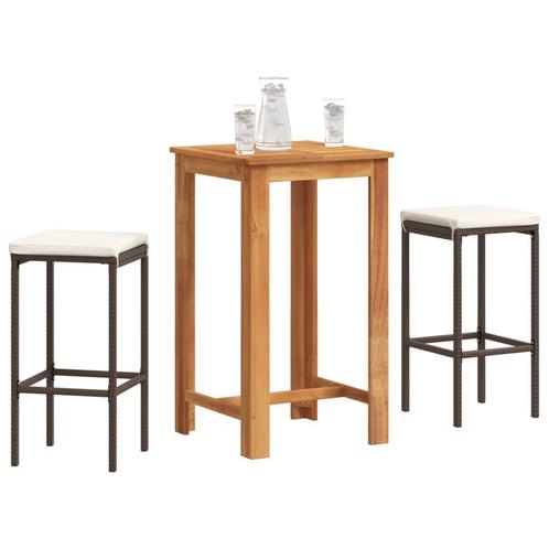 vidaXL 3-delige Tuinbarset massief acaciahout en poly rattan, Tuin en Terras, Tuinsets en Loungesets, Nieuw, 2 zitplaatsen, Rotan