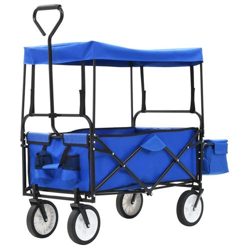 vidaXL Handkar inklapbaar met luifel staal blauw, Doe-het-zelf en Verbouw, Gereedschap | Overige machines, Nieuw, Verzenden