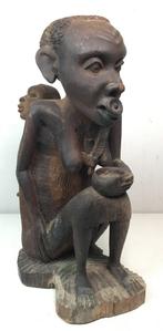 Vintage handgestoken Afrikaans houten beeld - houtsnijwerk -, Antiek en Kunst, Ophalen