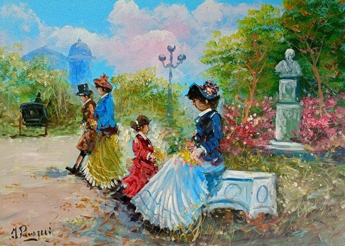 Antonio Pecorelli (XX) - Passeggiata dautunno a Parigi, Antiek en Kunst, Kunst | Schilderijen | Klassiek