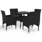vidaXL 5-delige Tuinset poly rattan en glas zwart, 4 zitplaatsen, Nieuw, Tuinset, Verzenden