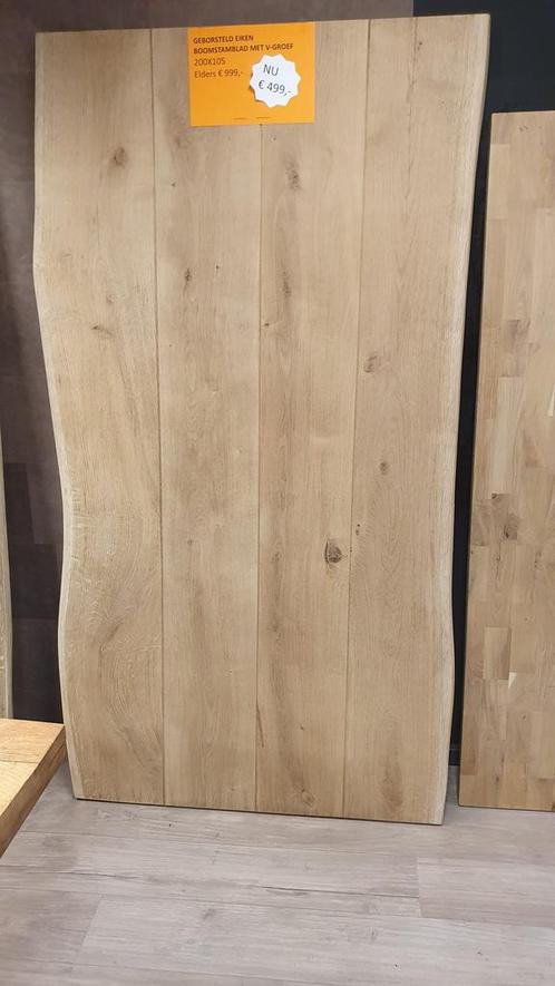 Geborsteld eiken boomstamblad van 200x105x4,5cm, Huis en Inrichting, Tafels | Eettafels, Nieuw, Ophalen