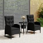 vidaXL 3-delige Bistroset poly rattan zwart, Verzenden, Nieuw, Rotan, 2 zitplaatsen